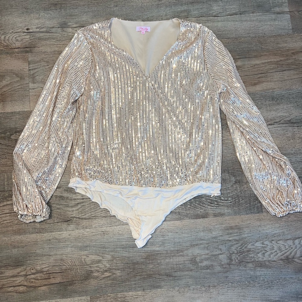 PinkLily Gold/Champagne Sequin one pice top